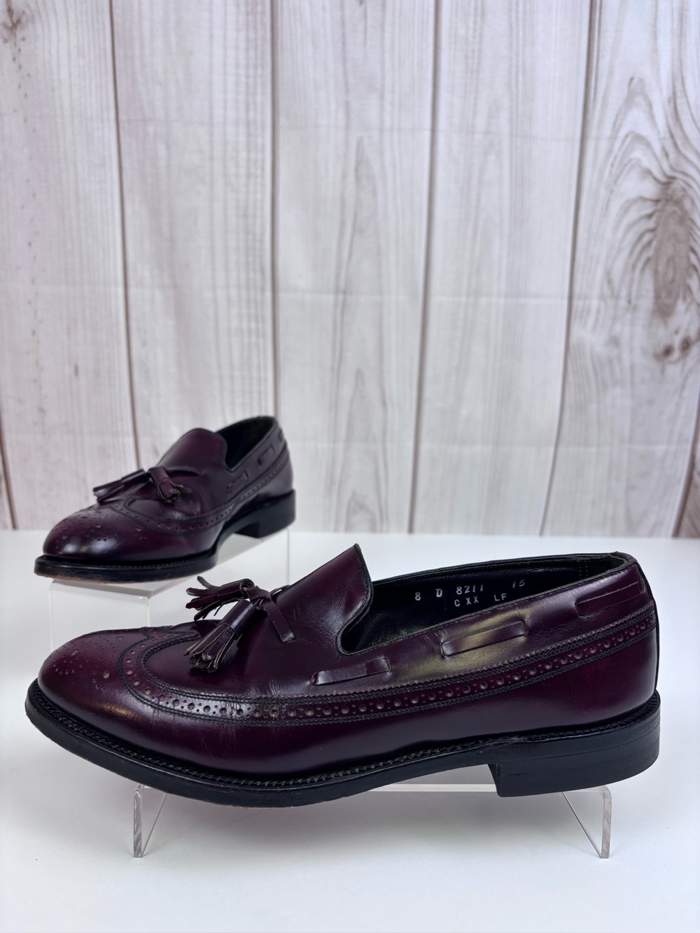 Vintage Florsheim Imperial Wing Tip Tassel Kiltie Leather Loafers Burgundy 8D